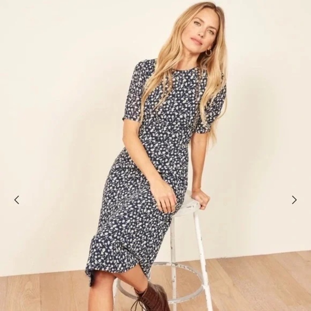 Reformation Prima Midi Dress Blue Floral